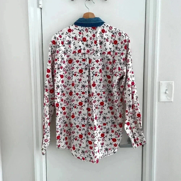 Cabin Creek Floral 100% Cotton Button Down Blouse, Women Size Large 12/14 - Picture 2 of 10